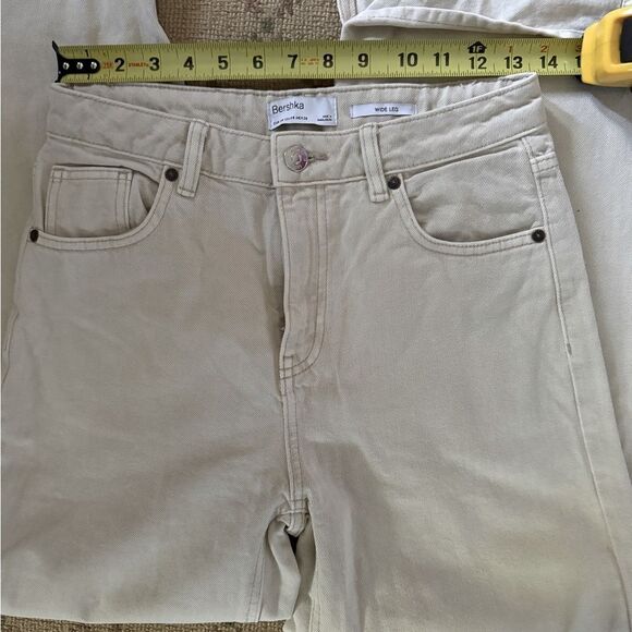 Bershka off white wide leg denim jeans.w split hem NWOT 4 - Picture 10 of 13